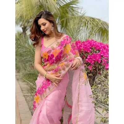 Dhupian Half Silk Skin Print Saree For Women – Multicolor – PP-226
