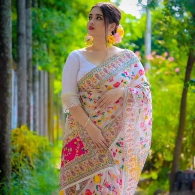 Half Silk Sharee White Colour – White – Int: One size