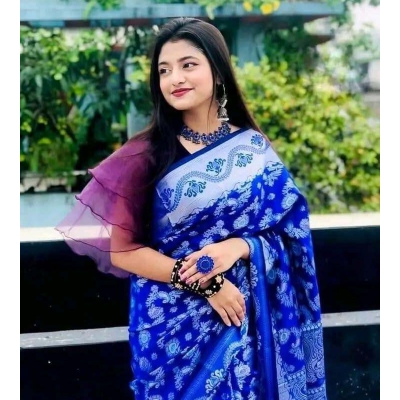 Fashionable Full Body Work Soft Silk Katan Saree-Blue